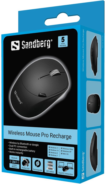 Mysz Sandberg Mouse Pro Recharge Wireless Black (631-02) - obraz 6