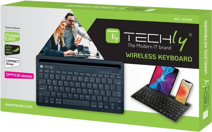 Klawiatura bezprzewodowa TECHly Mini Keyboard with Hotkeys and Tablet Stand Wireless Black (8059018367898) - obraz 10