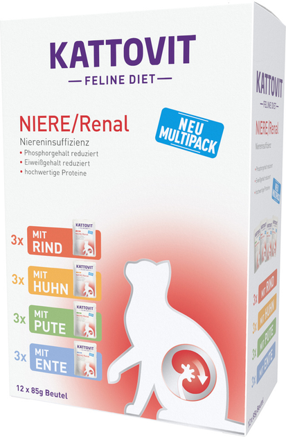 Mokra karma dla kota Kattovit Feline Diet Niere Renal Mix smaków 12 x 85 g (4000158772602) - obraz 1