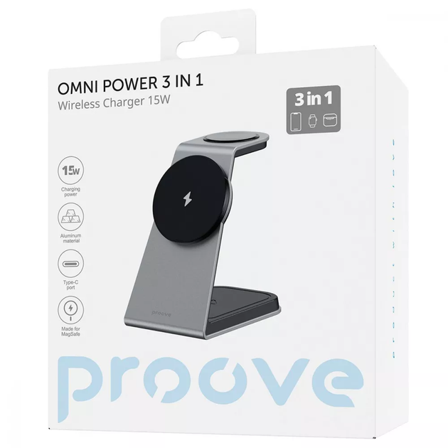 Бездротова зарядка Proove Omni Power 3 in 1, Gray - зображення 3