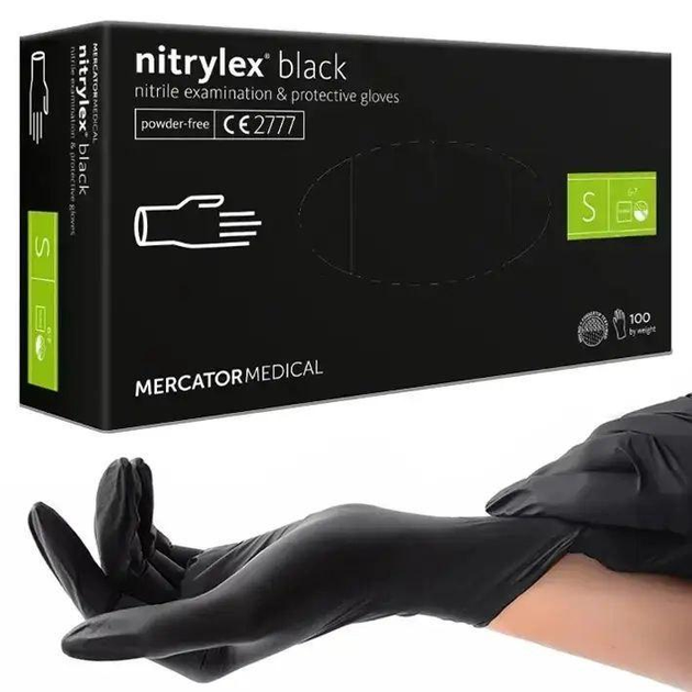 Нітрилові рукавиці без пудри Nitrylex Black Protective Gloves розмір S - изображение 1