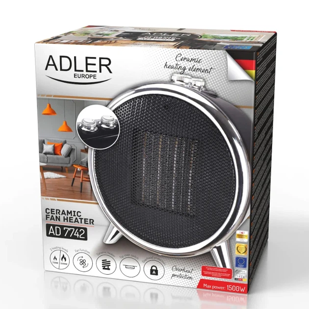 Тепловентилятор керамічний Adler AD 7742 підлоговий електричний обігрівач для будинку на 1.5 кВт 2 рівня потужності та терморегулятор - зображення 9