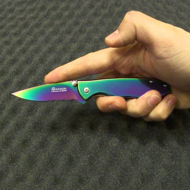 Нож складной Boker Magnum Rainbow II полусеррейтор, титан - изображение 2