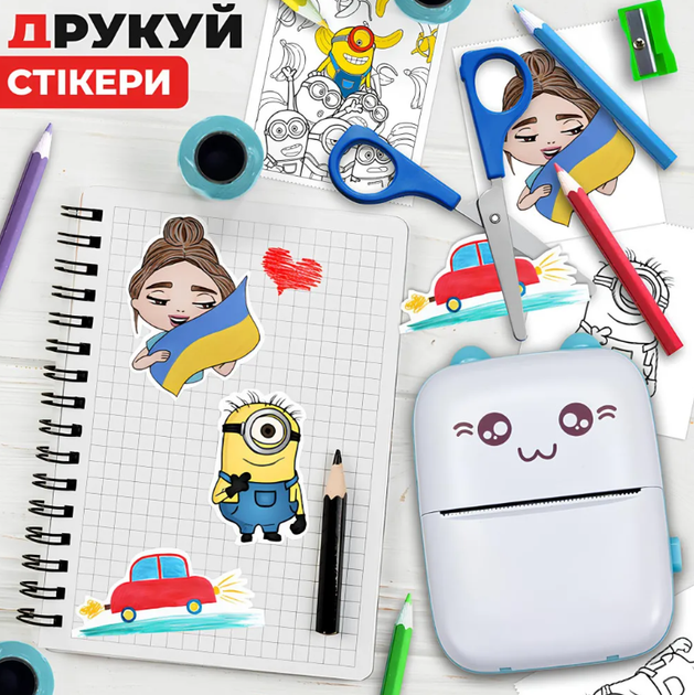 Портативный детский мини принтер термопринтер TOPA Mini printer с термопечатью Голубой - изображение 3