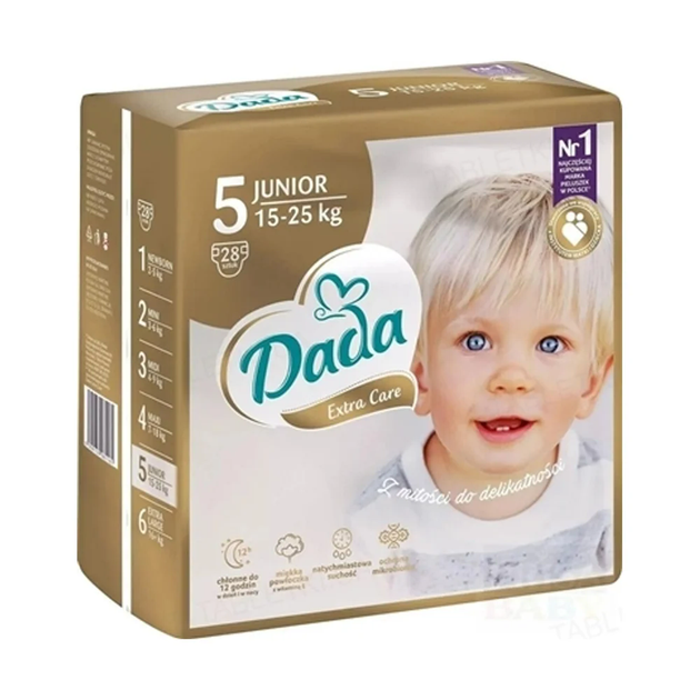 Підгузки Dada Extra Care 5 Junior (15-25 кг) 28 шт - Фото 1 Підгузки Dada Extra Care 5 Junior (15-25 кг) 28 шт - зображення 1