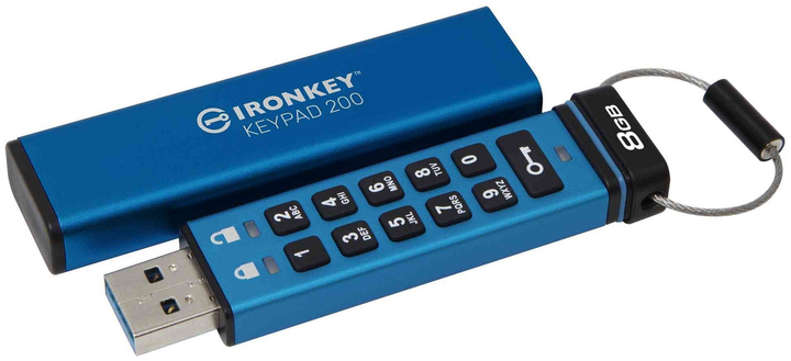 Pendrive Kingston IronKey Keypad 200 8GB USB 3.2 Blue (IKKP200/8GB) - obraz 2