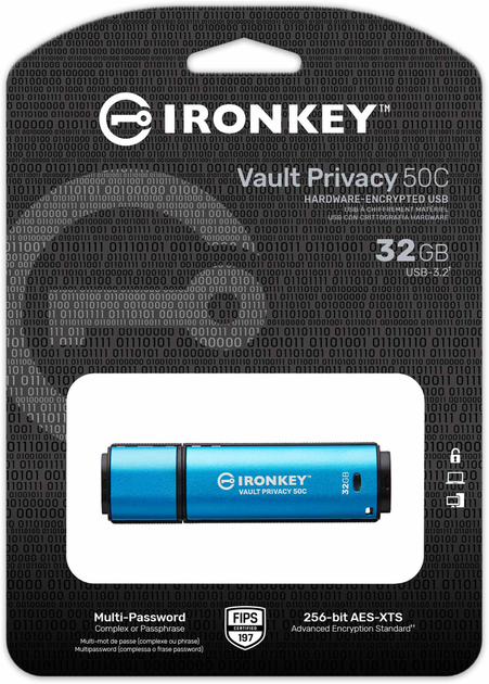 Флеш пам'ять USB Kingston IronKey Vault Privacy 50 32GB USB 3.2 Type-C Blue (IKVP50C/32GB) - зображення 3