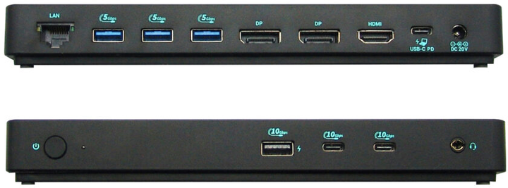 Stacja dokująca i-Tec USB Type-C - USB Type-C x2, USB 3.0 x3, USB 3.2 Gen2, HDMI, DisplayPort x2, RJ-45, 3.5 mm Black (C31TRIPLEDOCKPDPRO2) - obraz 3