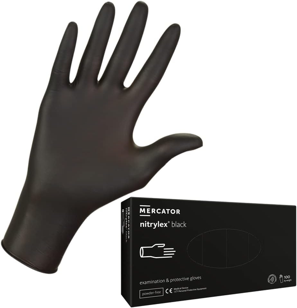 Нітрилові рукавички Mercator Nitrylex Black S чорні 50 пар - зображення 1