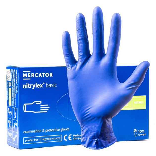 Диагностические нитриловые перчатки Mercator Medical Nitrylex Basic S синие 50 пар - изображение 1