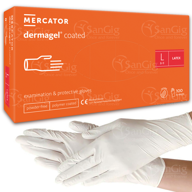 Перчатки латексные Dermagel неприпудренные Mercator medical L (8-9) - изображение 1