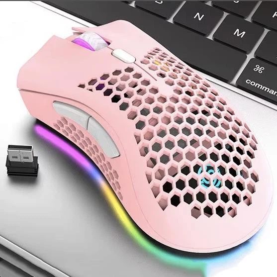 Беспроводная оптическая компьютерная мышь BM600 с RGB подсветкой и разрешением DPI 1600, 800 мАч, розовая "G" (91838644) - изображение 3