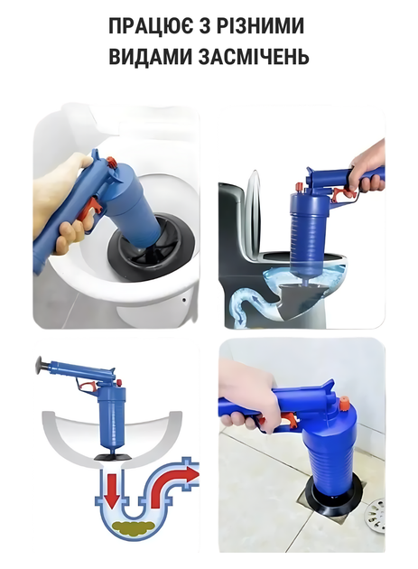Пневматический очистной пистолет для унитазов Toilet dredge GUN PRO высокого давления Голубой - изображение 9