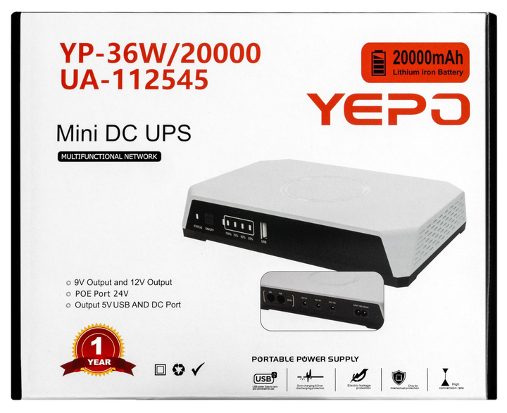 ДБЖ для роутера (маршрутизаторів) Yepo Mini DC-UPS YP-36W (20000mAh/LiFePO4) (UA-112545) - зображення 9
