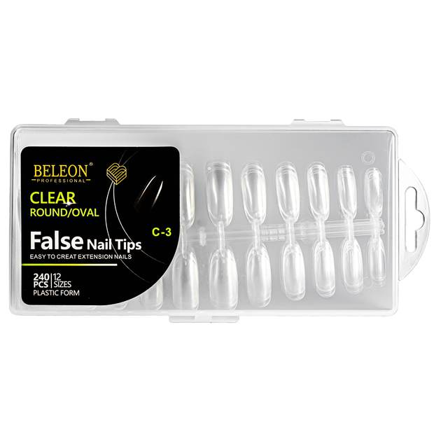 Тіпси для нарощування нігтів BELEON False Nail Tips овальні прозорі 240 штук - Фото 1 Тіпси для нарощування нігтів BELEON False Nail Tips овальні прозорі 240 штук - изображение 1