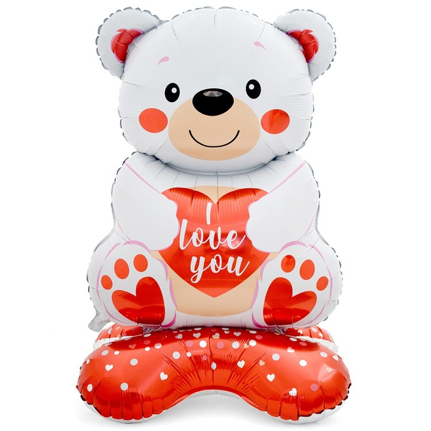 Воздушный Фольгированный 3D Шар Большой Мишка С Сердечком I Love You На Подставке 148x77см( 58") Белый - Фото 1 Воздушный Фольгированный 3D Шар Большой Мишка С Сердечком I Love You На Подставке 148x77см( 58") Белый - изображение 1