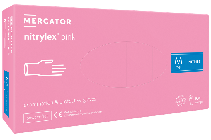 Нитриловые перчатки Mercator Nitrylex Pink M розовые 50 пар - изображение 1