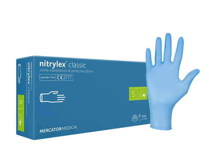 Нитриловые перчатки Mercator Nitrylex Classic S голубые 50 пар - изображение 1