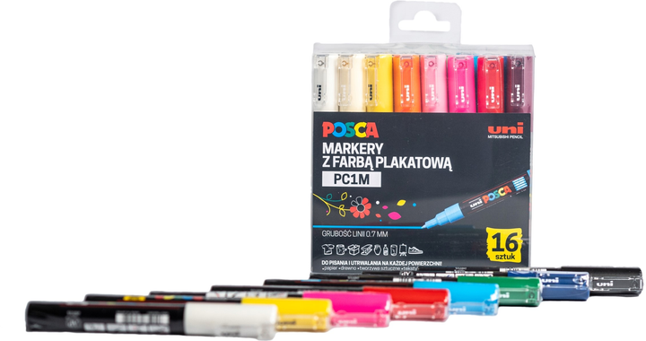 Zestaw markerów wielokolorowych Uni Posca PC-1M 16 szt (5906340928415) - obraz 1