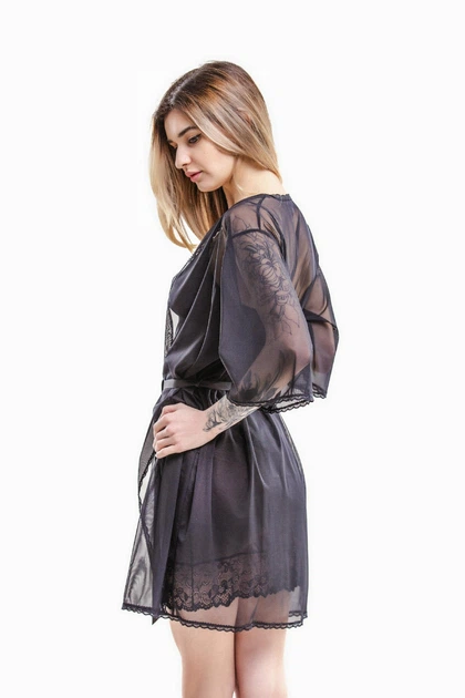 Халат-пеньюар женский из прозрачной сеточки Felisiya Lingerie Черный 93с-170 Оne size(L/XL) - изображение 4