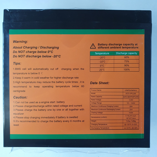 Аккумулятор Eco Worthy LiFePO4 12V 30Ah (384Wh) со встроенным BMS, 3000+ циклов - изображение 8