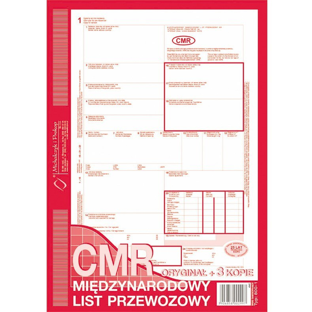 Formularze do nadruku Michalczyk i Prokop CMR Międzynarodowy list przewozowy 800-1 A4 80 arkuszy (5906858002997) - obraz 1