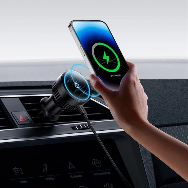 Автомобильный магнитный держатель Baseus MagPro Magnetic Wireless Charging |для телефона, с функцией беспроводной зарядки 15 Вт, надежная фиксация, легкая установка в вентиляционную решетку, вращение на 360 градусов| Черный - изображение 6