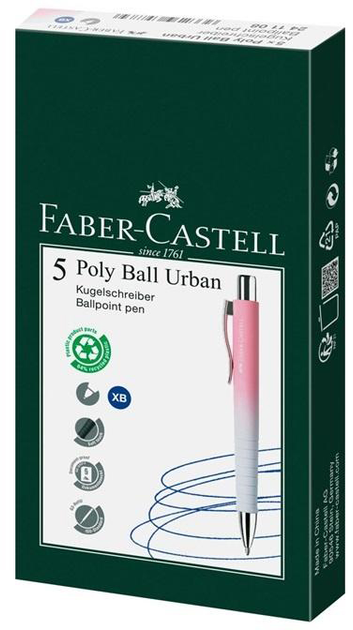 Zestaw długopisów kulkowych Faber-Castell Pink Poly Ball Urban XB Niebieski 5 szt (6933256658739) - obraz 1