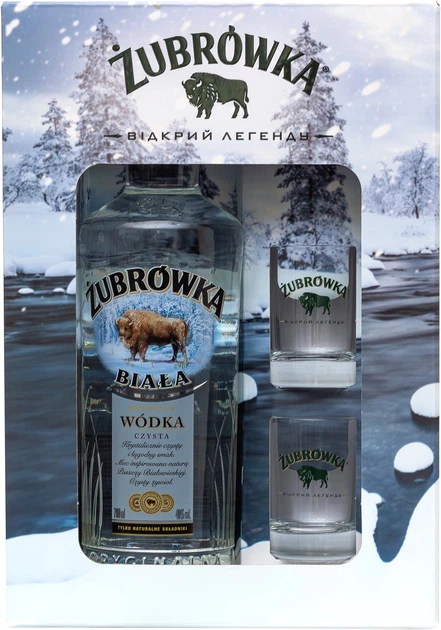 Набор водка Zubrowka Biala 0.7 л 40% + 2 рюмки (4820178651271