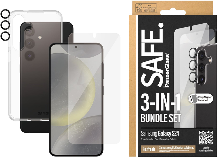 Комплект чохол для смартфона + скло PanzerGlass SAFE. 3-in-1 Pack для Samsung Galaxy S24 Clear (PG_BSAFE95672) - зображення 3