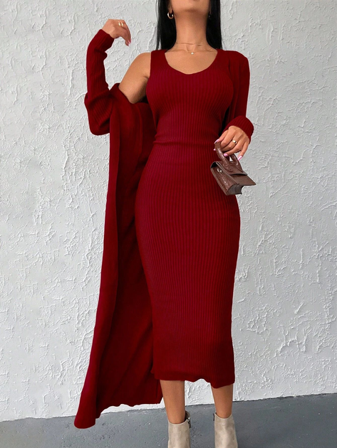 Комплект (кардиган + платье миди) осенний женский SHEIN GD-00085336 One ...