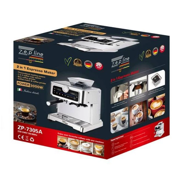 Кофеварка Эспрессо с кофемолкой 2в1 Zepline ZP-7305A 3000W – фото