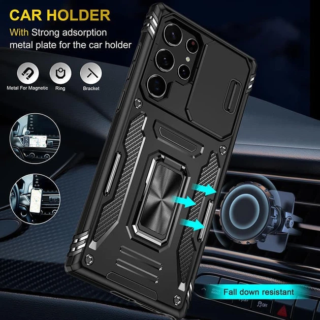 Ударопрочный чехол Epik Camshield Army Ring для Samsung Galaxy S24 Ultra Черный / Black - изображение 3