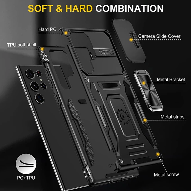 Ударопрочный чехол Epik Camshield Army Ring для Samsung Galaxy S24 Ultra Черный / Black - изображение 5
