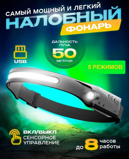Светодиодный LED фонарь налобный с аккумулятором фонарик аккумуляторный туристический фонарик для рыбалки, велосипедный фонарик c датчиком движения UKC G28 - Фото 2 Светодиодный LED фонарь налобный с аккумулятором фонарик аккумуляторный туристический фонарик для рыбалки, велосипедный фонарик c датчиком движения UKC G28 - изображение 2