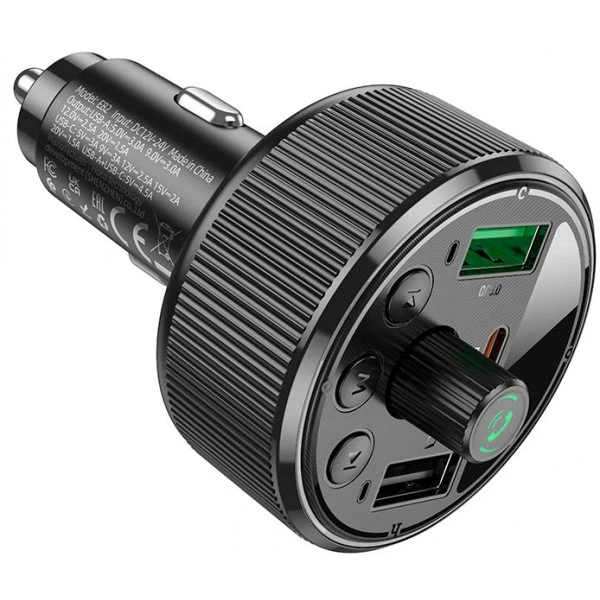 FM-трансмиттер Hoco E82 Guerrero 30W Black Bluetooth5.3/USB с RGB-подсветкой быстрая зарядка Type-C&USB (PD3.0+QC3.0) - изображение 6