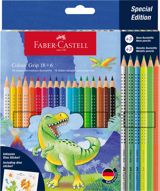 Набір кольорових олівців Faber-Castell Grip Динозаври 24 шт (4005402015467) - зображення 1