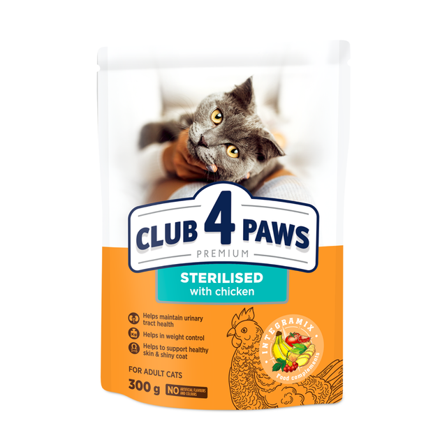 Сухой корм Club 4 Paws Adult Cats Sterilised - сухой корм для стерилизованных кошек 300 г (B4610711) - Фото 1 Сухой корм Club 4 Paws Adult Cats Sterilised - сухой корм для стерилизованных кошек 300 г (B4610711) - изображение 1