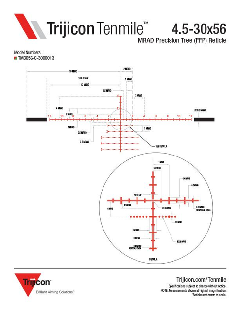 Прицел оптический TRIJICON Tenmile 4.5-30x56 (34 мм) Red/Green MRAD illum. Precision Tree FFP - изображение 2