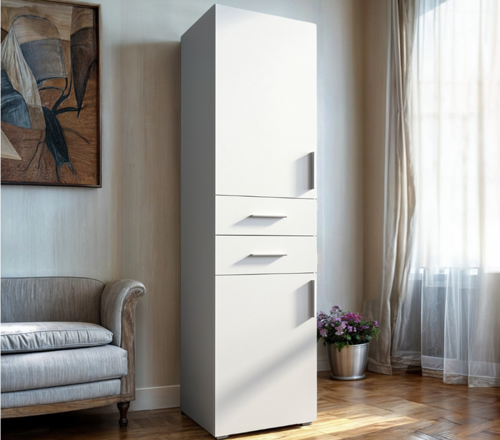 Шкаф-пенал Tobi Sho ST-0014 с полками и выдвижными ящиками, 600х2180х520 мм Белый - Фото 1 Шкаф-пенал Tobi Sho ST-0014 с полками и выдвижными ящиками, 600х2180х520 мм Белый - изображение 1