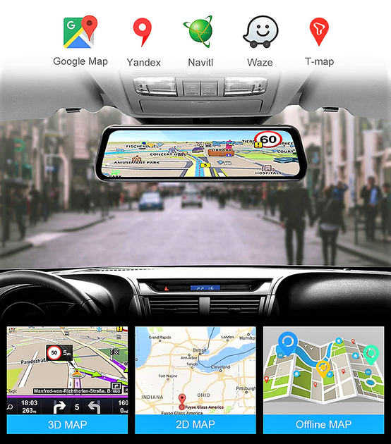 Відеореєстратор зеркало 10" сенсор Full HD 4G SIM Android GPS Wi-Fi Bluetooth FM-трансмітер з камерою заднього огляду AMR-810 - зображення 4