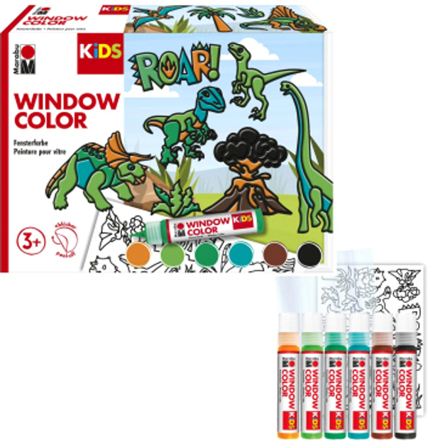 Zestaw kolorów okien dla dzieci Marabu Fun and Fancy Dinosaur 6 x 25 ml (4007751960337) - obraz 2