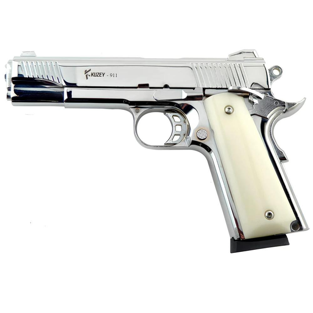 Сигнально-стартовий пістолет KUZEY 911-3, 9+1/9 mm (Shiny Chrome Plating/White Grips) - зображення 1