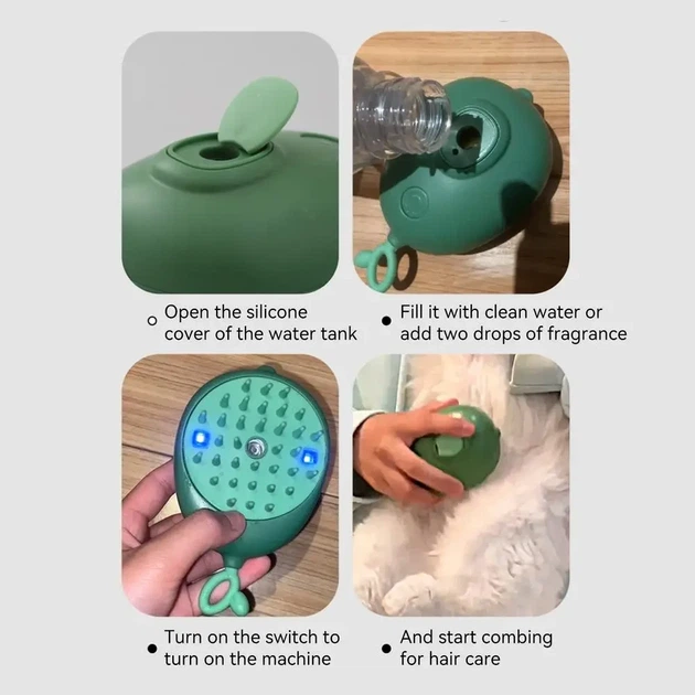 Паровая щетка массажная для шерсти животных 4 в 1 Pet comb с USB для ухода за собаками и котами с функцией удаления шерсти и массажа - изображение 7