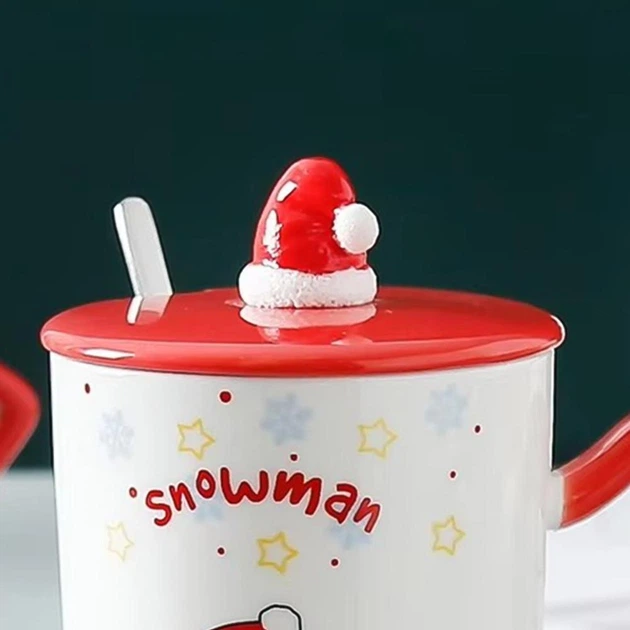 Новогодняя чашка с крышкой и ложкой "Snowman", 360мл, Санта-Клаус - изображение 7
