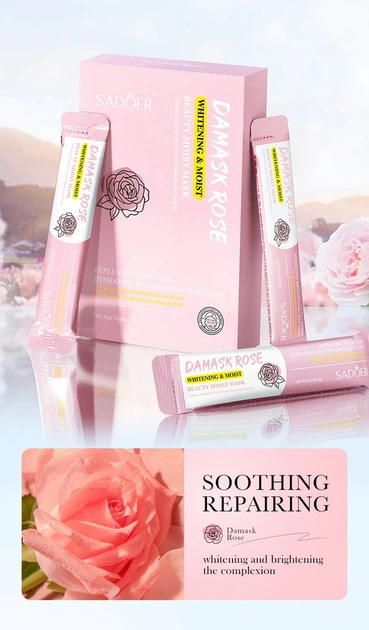 Маска пленка с розой и гиалуроновой кислотой Sadoer Damask Rose whitening and moist Mask 1*6г - изображение 2