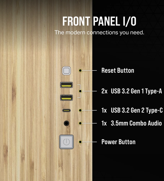 Корпус Corsair 2500X Micro ATX White/Bamboo Wood (CC-9011288-WW) - зображення 8