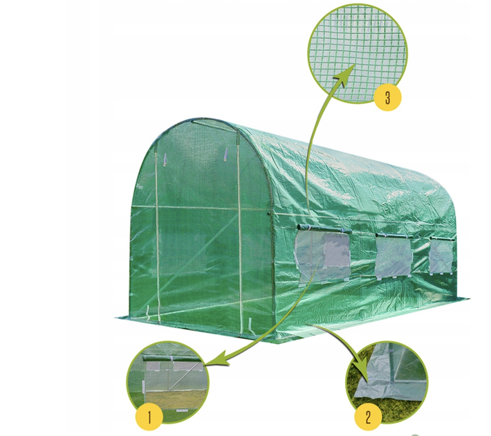 Парник теплиця Funfit Garden 9 м² з вікнами та УФ-фільтром 4,5х2 м зелений армований каркас металу - зображення 8