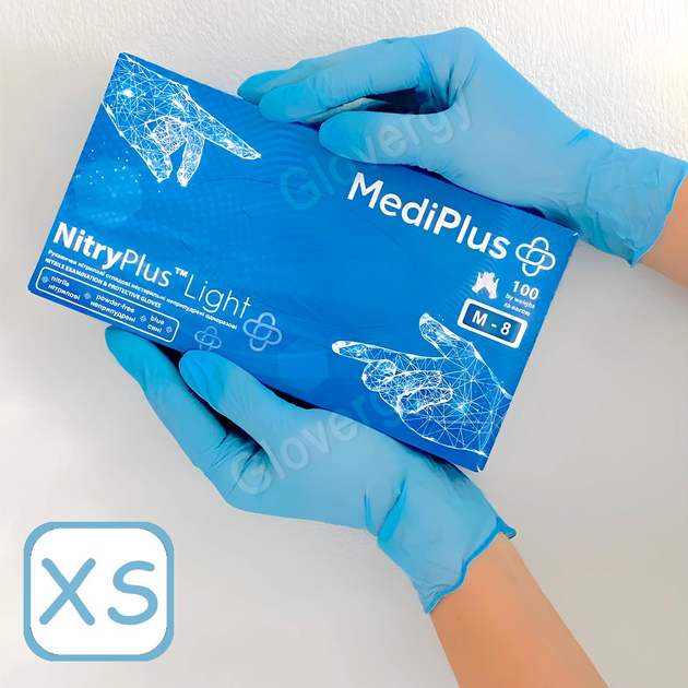 Перчатки нитриловые MediPlus NitryPlus Light размер XS голубые 100 шт - изображение 1