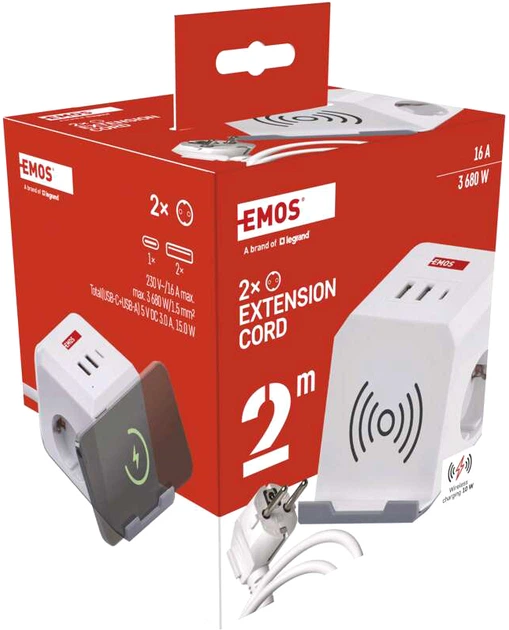 Мережевий подовжувач Emos P0222CQ 2 м 2 розетки з 2xUSB-A+1 x USB-C+Qi з бездротовою зарядкою - Фото 8 Мережевий подовжувач Emos P0222CQ 2 м 2 розетки з 2xUSB-A+1 x USB-C+Qi з бездротовою зарядкою - зображення 8